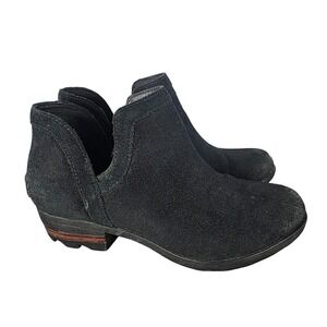 Sorel Lolla Cut-Out Booties Black Suede Ankle Boots Women 7 Waterproof